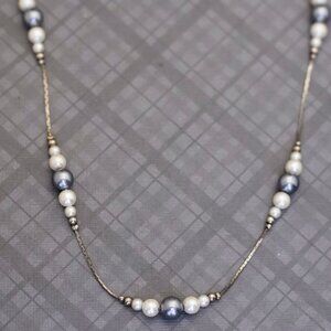 30 inch, Vintage White Beads Silver Tone Necklace by Korea, G40